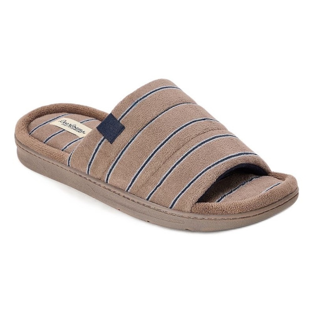 Dearfoams Cozy Comfort Mens Striped Slide Slippers Brown XL 13-14 Indoor Outdoor